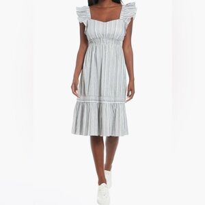 NWT London Times Fit and Flare Ruffle Strap Gray Striped Dress Size XL